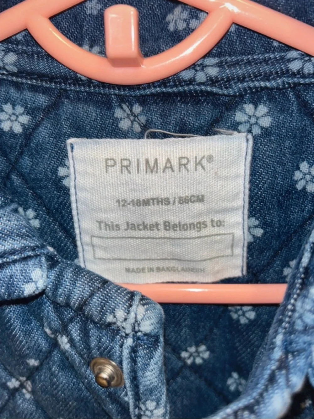 Primark Quilted Denim Vest in Blue with Floral Print